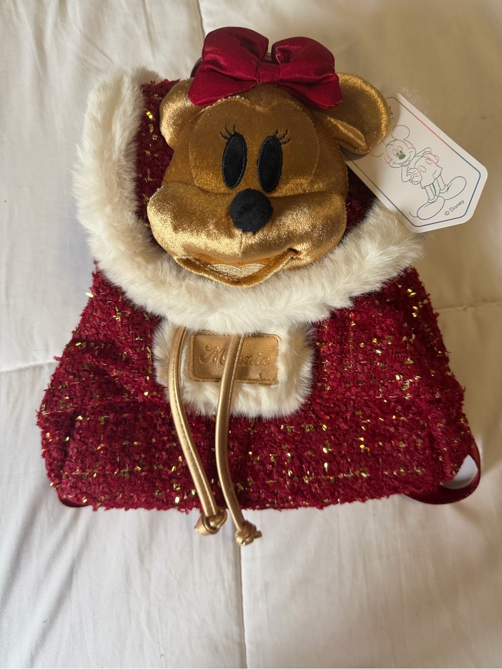 Disney Red & Gold Minnie Plush Hooded Kids Backpack